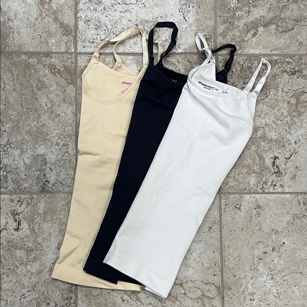 Shapermint Essentials Spaghetti Strap Cami Trio in Beige, Black, and White